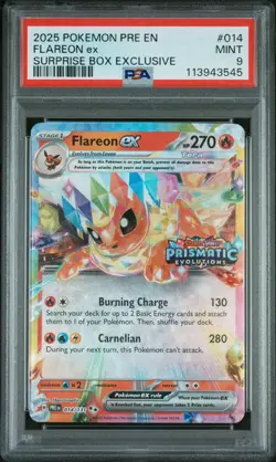 2025 POKEMON PRE EN-PRISMATIC EVOLUTIONS SURPRISE BOX EXCLUSIVE FLAREON EX PSA 9 - Image 1