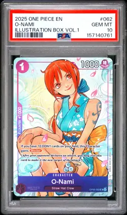 2025 ONE PIECE PROMOS ILLUSTRATION BOX VOL.1 #062 O-NAMI PSA 10 - Image 1