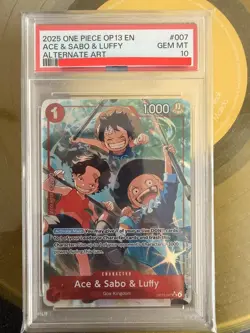 2025 ONE PIECE OP13-CARRYING ON HIS WILL ALTERNATE ART ACE & SABO & LUFFY PSA 10 - Image 1