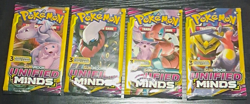 Pokemon TCG Sun & Moon Unified Minds Booster Pack Artset /4 Packs/3 Cards/Pack - Image 1