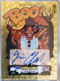 2025 Wild Card Haunted Hits Zion Clark Auto Gold Vinyl Boo! True 1/1 Autograph - Image 1