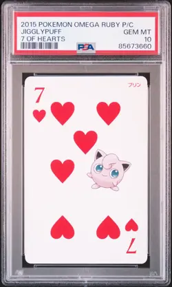 2015 POKEMON OMEGA RUBY PLAYING CARDS 7 OF HEARTS JIGGLYPUFF PSA 10 - Image 1