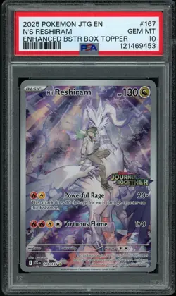 PSA 10 GEM MINT N's Reshiram 167 Journey Together Bx Topper Pokemon Card - Image 1