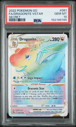2022 POKEMON GO SECRET #081 FULL ART/DRAGONITE VSTAR PSA 10 - Image 1
