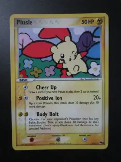 PLUSLE HOLO POKEMON CARD 5/17 POP SERIES 3 NEVER PLAYED NM- WITH SWIRL - Image 1
