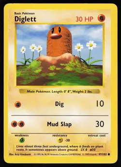 Diglett 47 Unlimited 102 C Base Set Shadowless Pokemon Lightly Played - Image 1