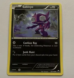 Pokemon TCG Sableye 62/108 Dark Explorers Uncommon Regular English 2012 70 HP - Image 1