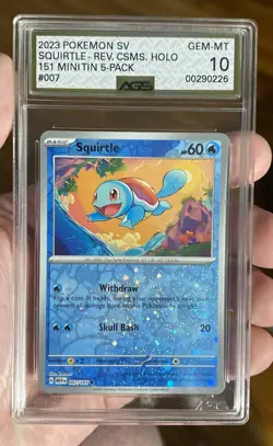 2023 POKEMON SV SQUIRTLE Rev CSMS Holo AGS 10 GEM-MT – 151 MINI TIN 5 PACK #007 - Image 1