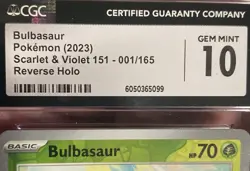 Pokemon Bulbasaur CGC Gem Mint 10 Scarlet & Violet 151 001/165 Reverse Holo 2023 - Image 3