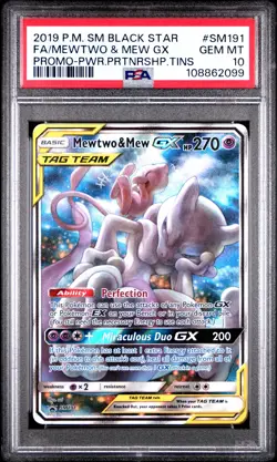 2019 POKEMON SM BLACK STAR PROMO #SM191 FULL ART/MEWTWO & MEW GX PSA 10 - Image 1