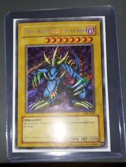 Yugioh! Tri Horned Dragon LOB-E000 Secret Rare *Oldschool* - Image 1