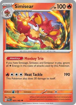 Simisear #021/182 Sv04 Paradox Rift Uncommon Reverse Holo Pokemon TCG NM - Image 1