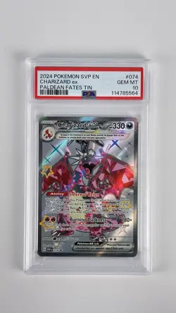 2024 Pokemon SV Black Star Promo Charizard EX #074 Paldean Fates Tin PSA 10 GEM - Image 1