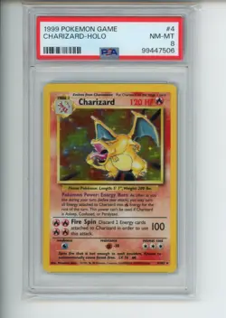1999 Pokemon Base Set Charizard 4/102 Unlimited Holo Rare PSA 8 NM-MT - Image 1