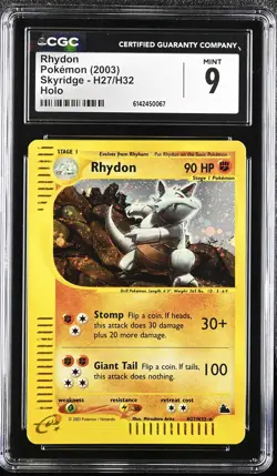 CGC 9 MINT Rhydon H27/H32 Skyridge Holo Pokemon Card - Image 1