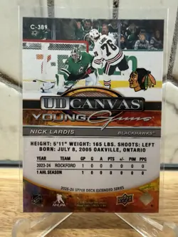NICK LARDIS 2025-26 Upper Deck Extended YOUNG GUNS Canvas #C-389 Rookie RC - Image 2