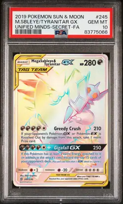 2019 Pokemon Sun & Moon Unified Minds Secret FA MegaSableye Tyranitar GX PSA 10 - Image 1