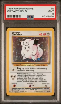 1999 POKEMON BASE SET UNLIMITED #5 CLEFAIRY - HOLO - PSA 9 MINT - Image 3