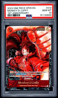 2023 One Piece OP05 EN Monkey D Luffy 1st Anniversary #012 PSA 10 GEM MINT - Image 1