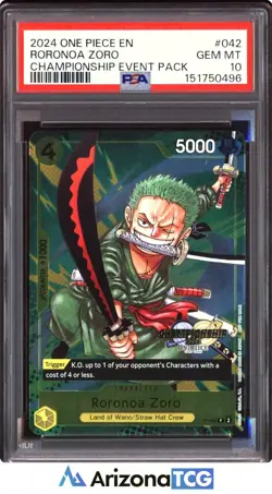 One Piece 2024 Roronoa Zoro P-042 Promo Championship GEM MINT PSA 10 - Image 1