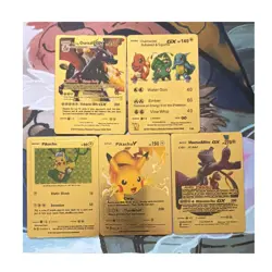 Pokemon Gold Metal Card Lot 5 Charizard Pikachu Bulbasaur Squirtle Charmander - Image 1