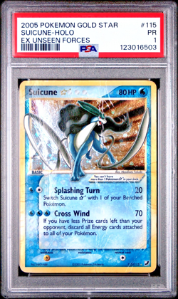 PSA 1 PR 2005 Pokemon GOLD STAR EX Unseen Forces SHINY Suicune Holo Foil 115/115 - Image 1
