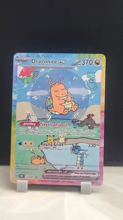 Pokemon Sparkle Holo Rainbow Boarder Cute Anime Bubble Dragonite EX Card - Image 1