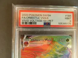 Orbeetle VMAX (Secret) Pokemon 186/185 Swsh04: Vivid Voltage Holo PSA 9 - Image 2