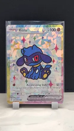 Pokemon Cracked Ice Holo Rainbow Boarder Cute Anime Riolu Card - Image 1