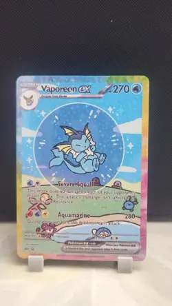 Pokemon Sparkle Holo Rainbow Boarder Cute Anime Bubble Vaporeon EX Card - Image 1