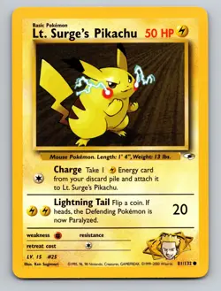 Lt. Surge's Pikachu Gym Heroes Common 081/132 Pokemon - Image 1
