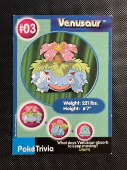1999 Burger King PokeTrivia Trading Card - Venusaur #03 Pokemon Vintage Card - Image 1