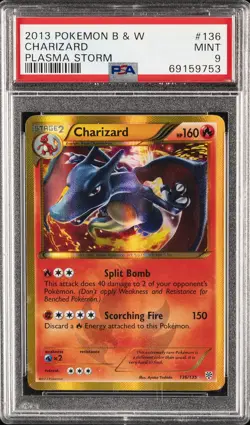 2013 POKEMON BLACK & WHITE PLASMA STORM #136 CHARIZARD PSA 9 - Image 1
