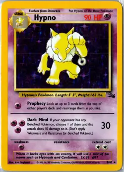 Vintage Pokemon Card - Hypno Fossil 8/62 1999 Rare Holo Unlimited MP - Image 1