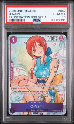 2025 ONE PIECE PROMOS ILLUSTRATION BOX VOL.1 #062 O-NAMI PSA 10 - Image 1