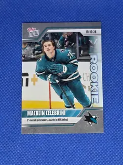 2024 Topps Now MACKLIN CELEBRINI ROOKIE Hockey Sticker card SAN JOSE SHARKS #6 - Image 1