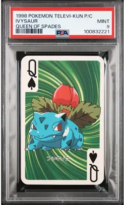 1998 POKEMON TELEVI-KUN MAGAZINE PLAYING CARDS QUEEN OF SPADES IVYSAUR PSA 9 - Image 1
