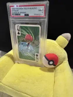 1998 POKEMON TELEVI-KUN MAGAZINE PLAYING CARDS QUEEN OF SPADES IVYSAUR PSA 9 - Image 3
