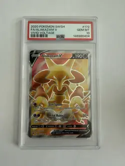 PSA 10 Alakazam v Full Art Holo Rare Card 172/185 SWSH04: Vivid Voltage - Image 1