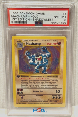 1999 POKEMON GAME BASE SET 1ST EDITION SHADOWLESS #8 MACHAMP HOLO PSA 8 CARD - Image 2