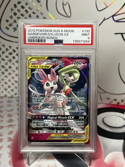 2019 Pokemon Sun & Moon Unbroken Bonds Gardevoir Sylveon GX #130/214 PSA 9 - Image 1