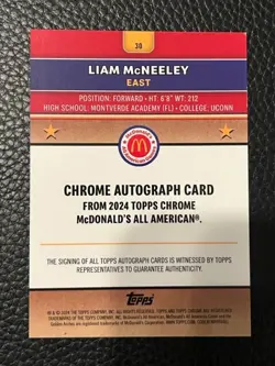 LIAM MCNEELEY UConn 2024 Topps McDonald's All-American Chrome GOLD Ref AUTO /50 - Image 2