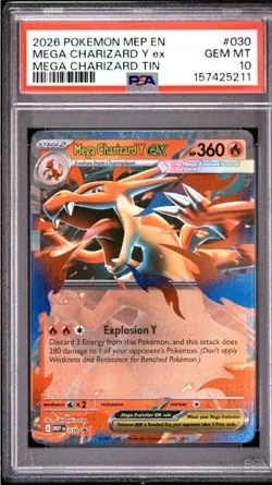 2026 POKEMON MEP EN-ME MEGA CHARIZARD TIN #030 MEGA CHARIZARD Y EX PSA 10 - Image 1