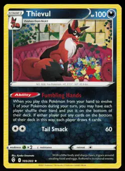 Thievul 105/203 Rare Evolving Skies Pokemon Near Mint - Image 1