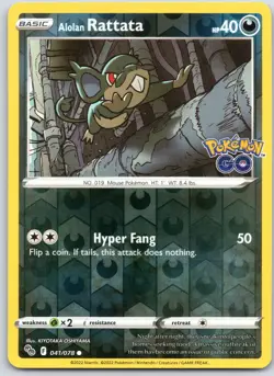 POKEMON TCG ALOLAN RATTATA 041/078 PGO COMMON POKEMON GO REVERSE HOLO ENGLISH - Image 1