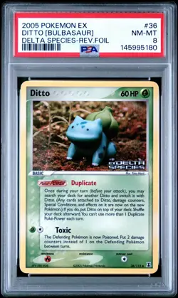 2005 Pokemon Ditto Bulbasaur EX Delta Species Stamped Reverse Foil 36/113 PSA 8 - Image 1