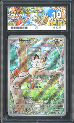 Pokemon TCG: Meowth 106/094 Phantasmal Flames Illustration Rare ACE 10 GEM MINT - Image 1