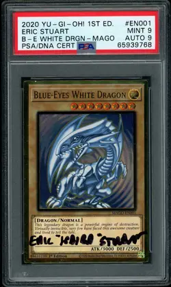Yu-Gi-Oh! ERIC STUART SIGNED 1st Edition Blue-Eyes White Dragon MAGO-EN001 PSA 9 - Image 1