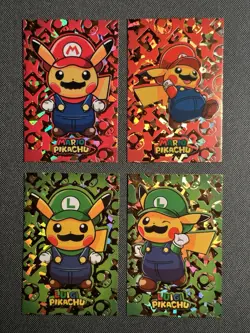 Pokemon 2024 Card Database Christmas Set Mario Luigi Pikachu 4x Set Gold Foil - Image 1