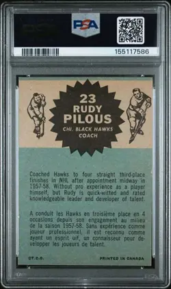 1962 TOPPS #23 RUDY PILOUS PSA 9 (RARE POP OF 5) NONE HIGHER, PSA ESTIMATE $1084 - Image 2